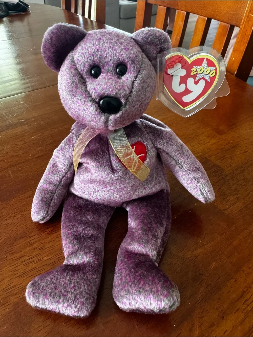 TY Purple Tweed Plush Bear - Collectible Soft Toy